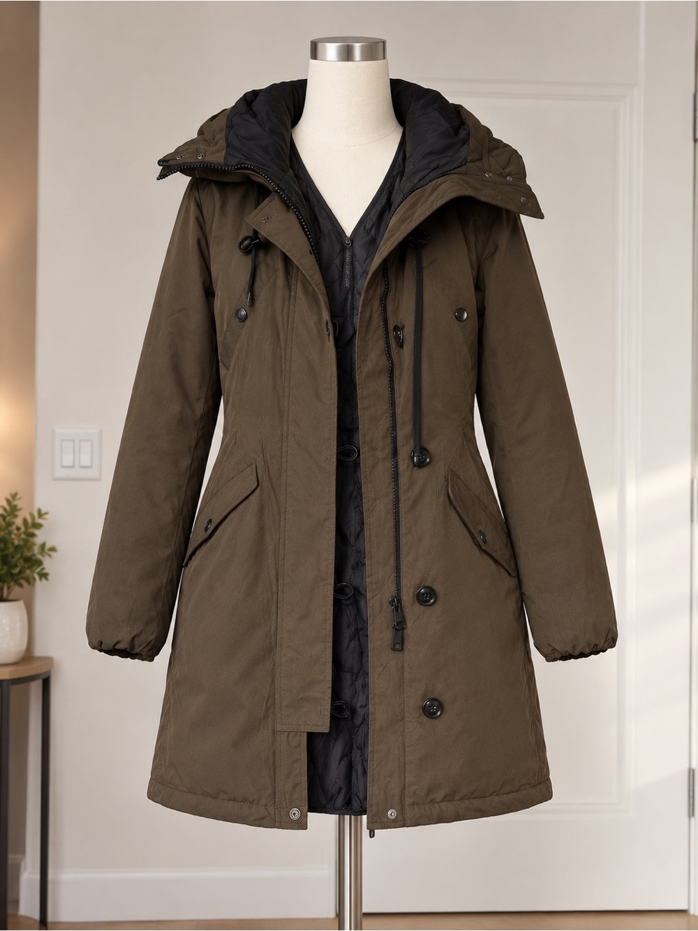 Women's Hooded Puffer Parka Coat - Olive
